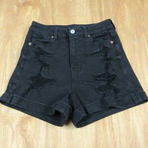 AMERICAN EAGLE Curvy Mom Shorts Size 0 Cuffed Hem Black Ripped Denim Jeans Jorts